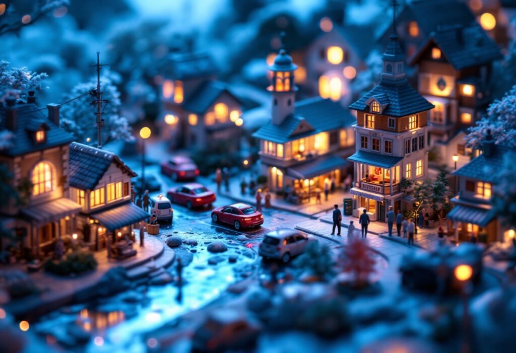 Néons bleu : un monde miniature éclairé