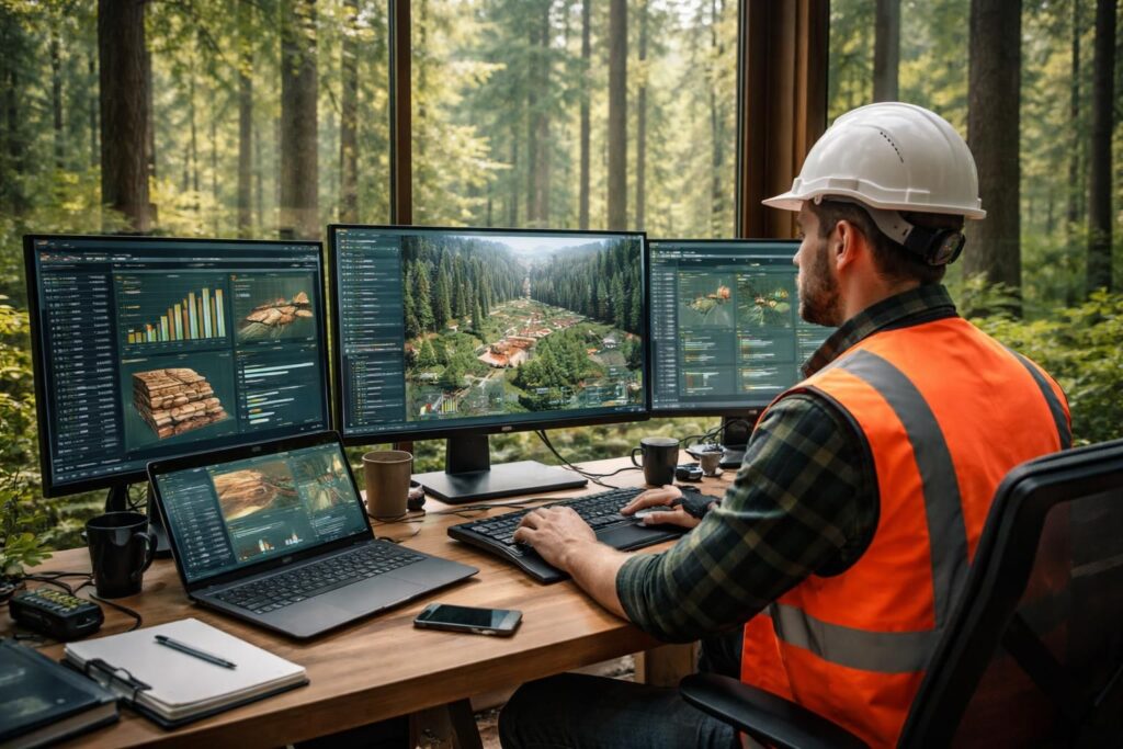 Logiciels de négoce bois avec TimberScan, WoodTrack et LumberMate pour professionnels forestiers