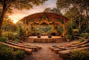 Scénographies bois pour festivals avec structures écologiques et décors durables