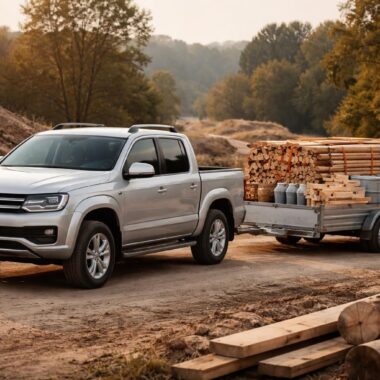 Transport de bois et matériaux avec remorque pour Volkswagen Amarok ou Mitsubishi L200