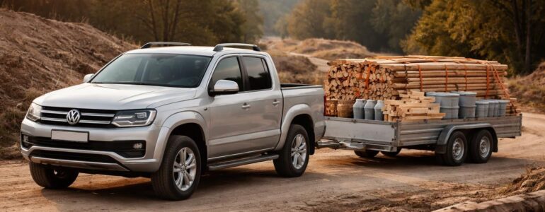 Transport de bois et matériaux avec remorque pour Volkswagen Amarok ou Mitsubishi L200
