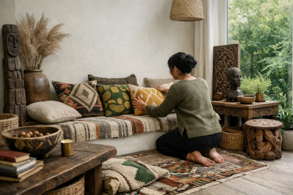Déco ethnique sans clichés : kilim, wax, bois sculpté, comment doser