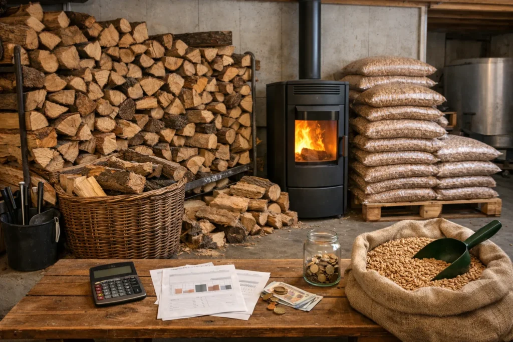 Chauffage au bois : bûches, granulés, le coût réel par hiver